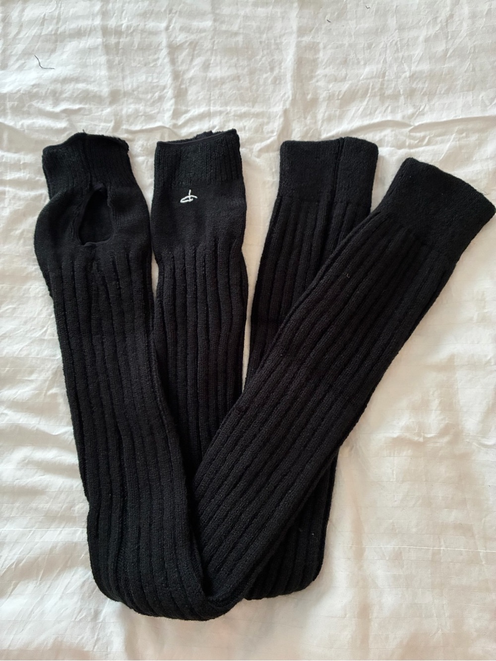 Pole Tribe Thick Black Ribbed Leg Warmers Stirrup Foot Size M - Classic Comfort